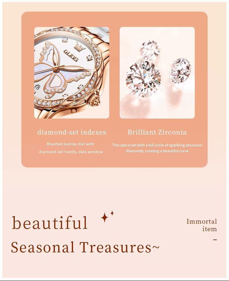 Reloj de Pulsera Elegante Mujer Esfera Mariposa y Detalles de Zirconia-3