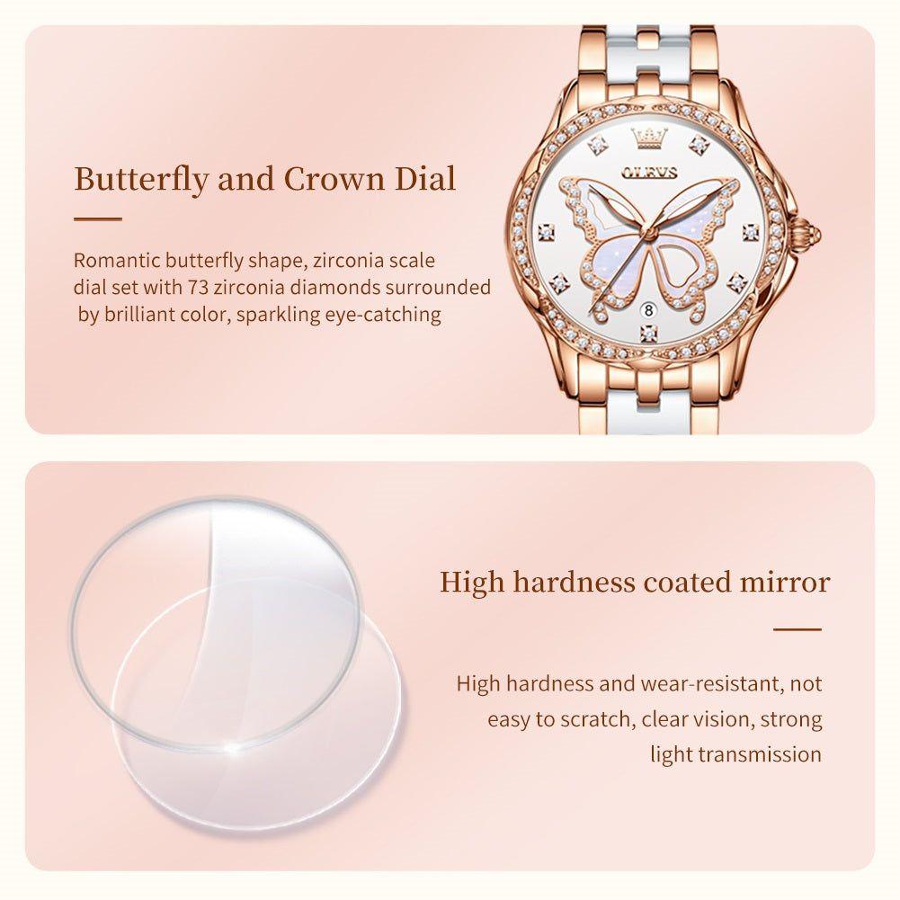 Reloj de Pulsera Elegante Mujer Esfera Mariposa y Detalles de Zirconia-4