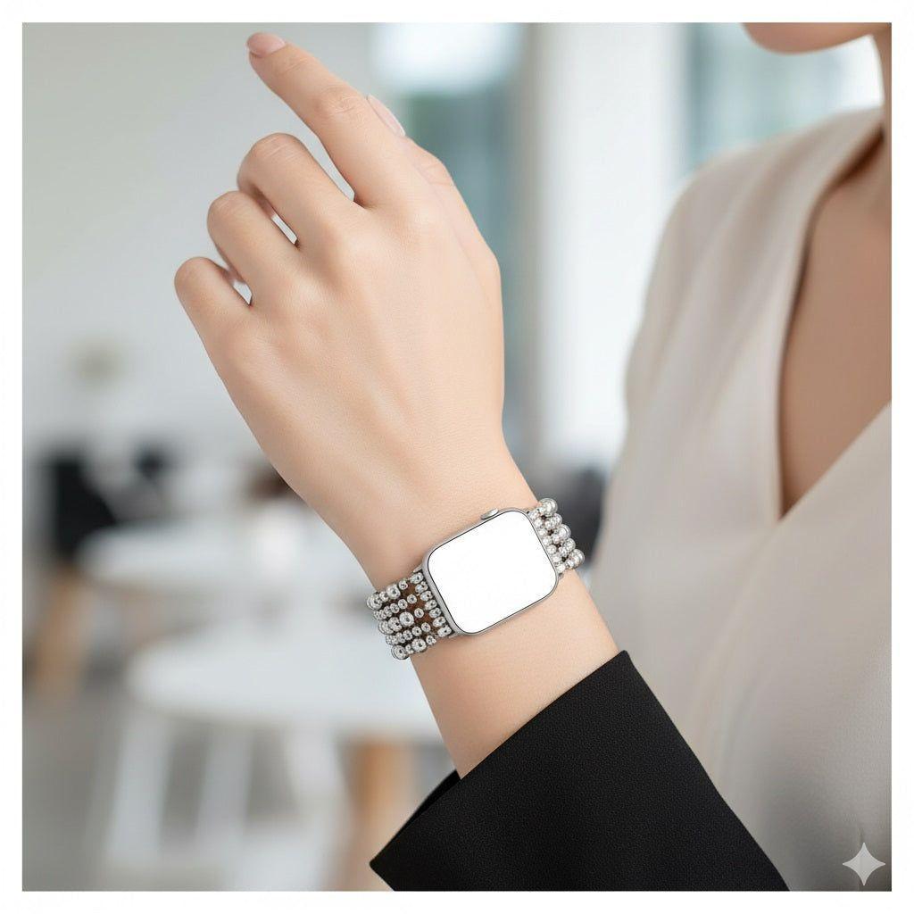 Correa Glamorous Silver Beaded para smartwatch compatible Diseño Elegante Estilo Exclusivo-2