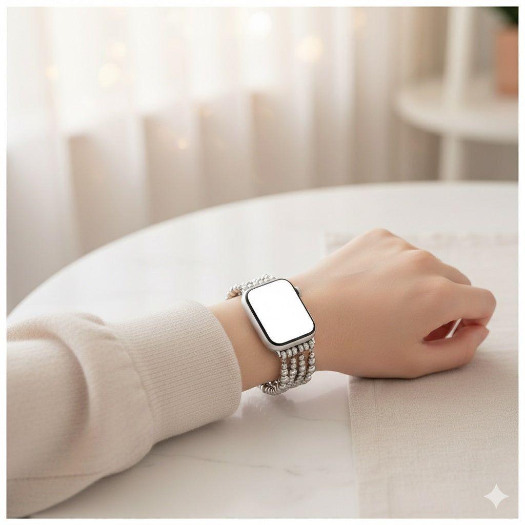 Correa Glamorous Silver Beaded para smartwatch compatible Diseño Elegante Estilo Exclusivo-3