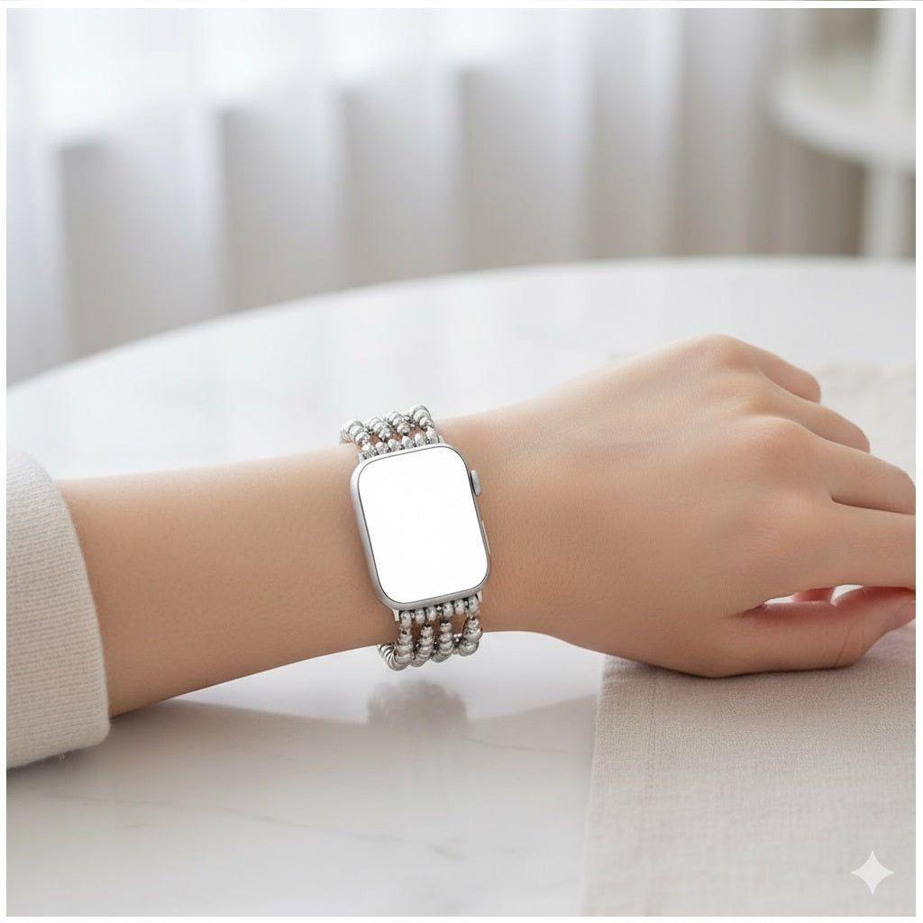 Correa Glamorous Silver Beaded para smartwatch compatible Diseño Elegante Estilo Exclusivo-4