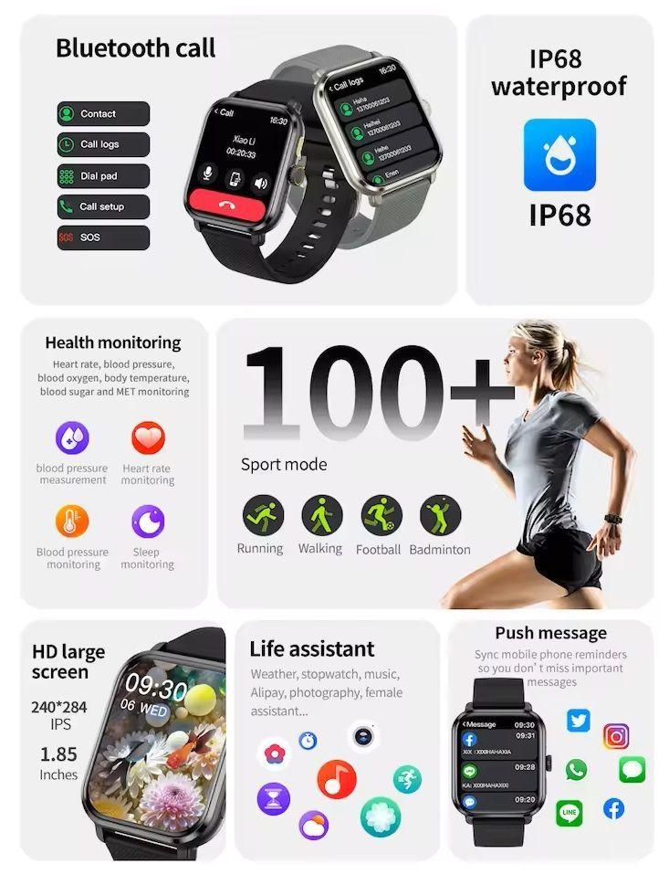 Reloj inteligente M12 de 1,83 pulgadas con respuesta a llamadas BT-4