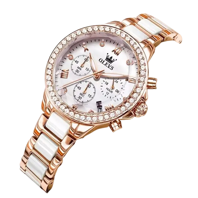 Reloj de Mujer Multifuncional Correa de Acero Inoxidable con Cerámica-0