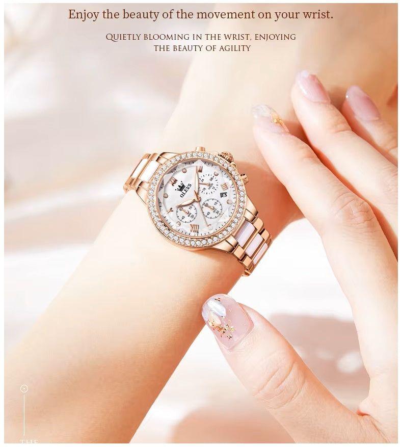 Reloj de Mujer Multifuncional Correa de Acero Inoxidable con Cerámica-1