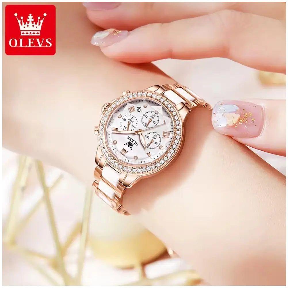 Reloj de Mujer Multifuncional Correa de Acero Inoxidable con Cerámica-2