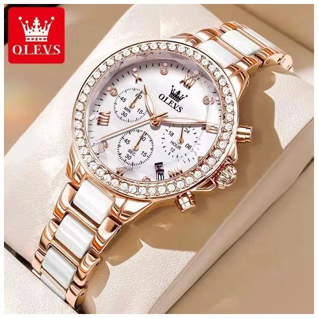 Reloj de Mujer Multifuncional Correa de Acero Inoxidable con Cerámica-4