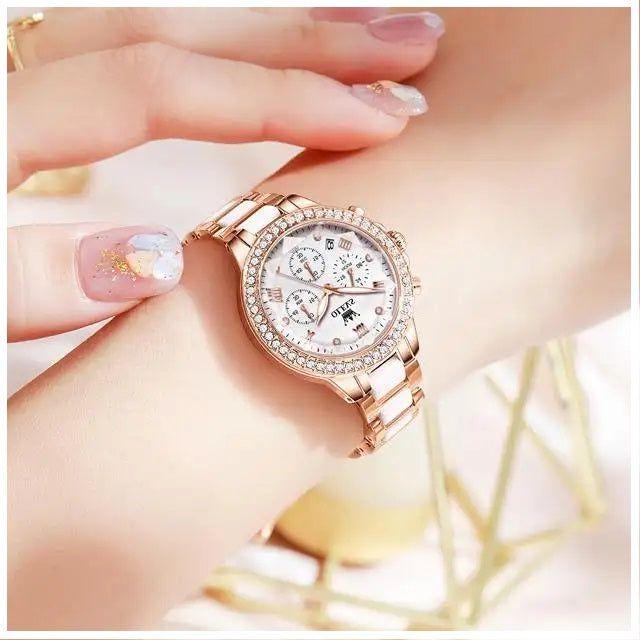 Reloj de Mujer Multifuncional Correa de Acero Inoxidable con Cerámica-5