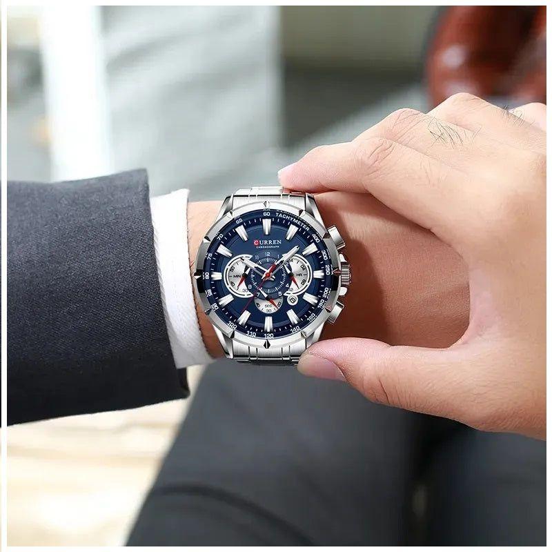 Reloj Hombre Curren Acero Inoxidable Cuarzo Cronógrafo Diseño Elegante-4