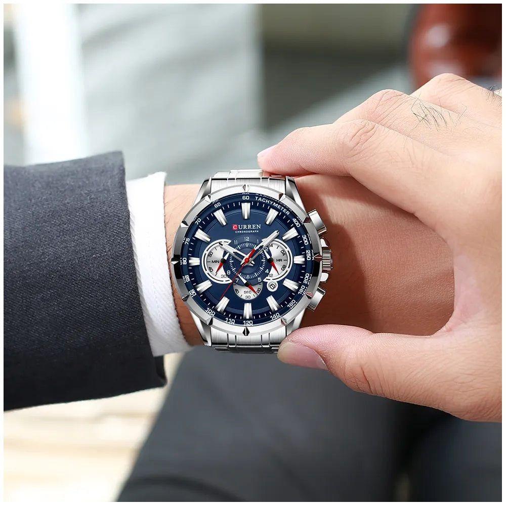 Reloj Hombre Curren Acero Inoxidable Cuarzo Cronógrafo Diseño Elegante-5