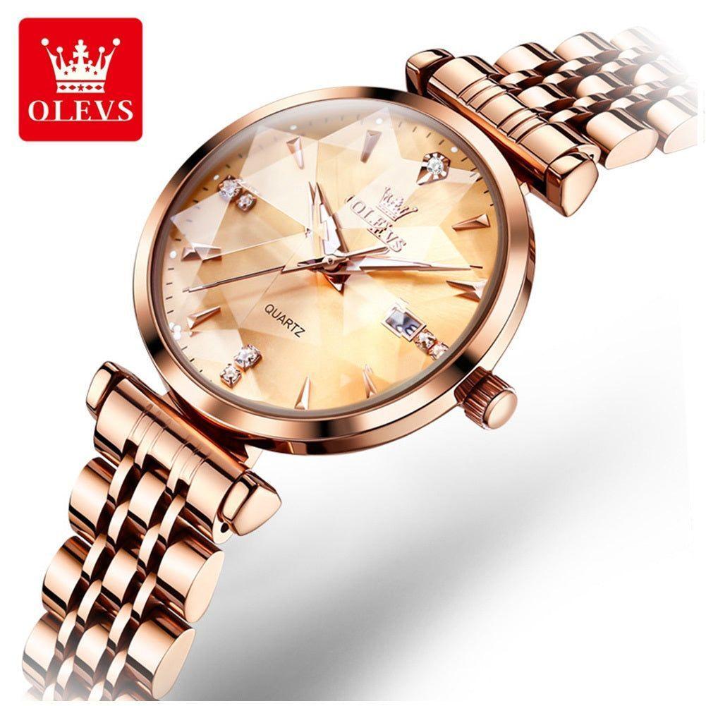Reloj de Cuarzo para Mujer Esfera Esmeralda Detalles de Cristal Correa Acero Inoxidable-3