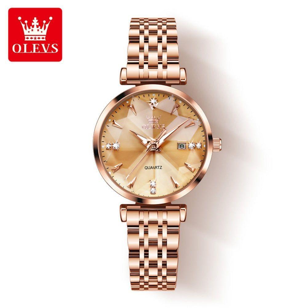 Reloj de Cuarzo para Mujer Esfera Esmeralda Detalles de Cristal Correa Acero Inoxidable-4