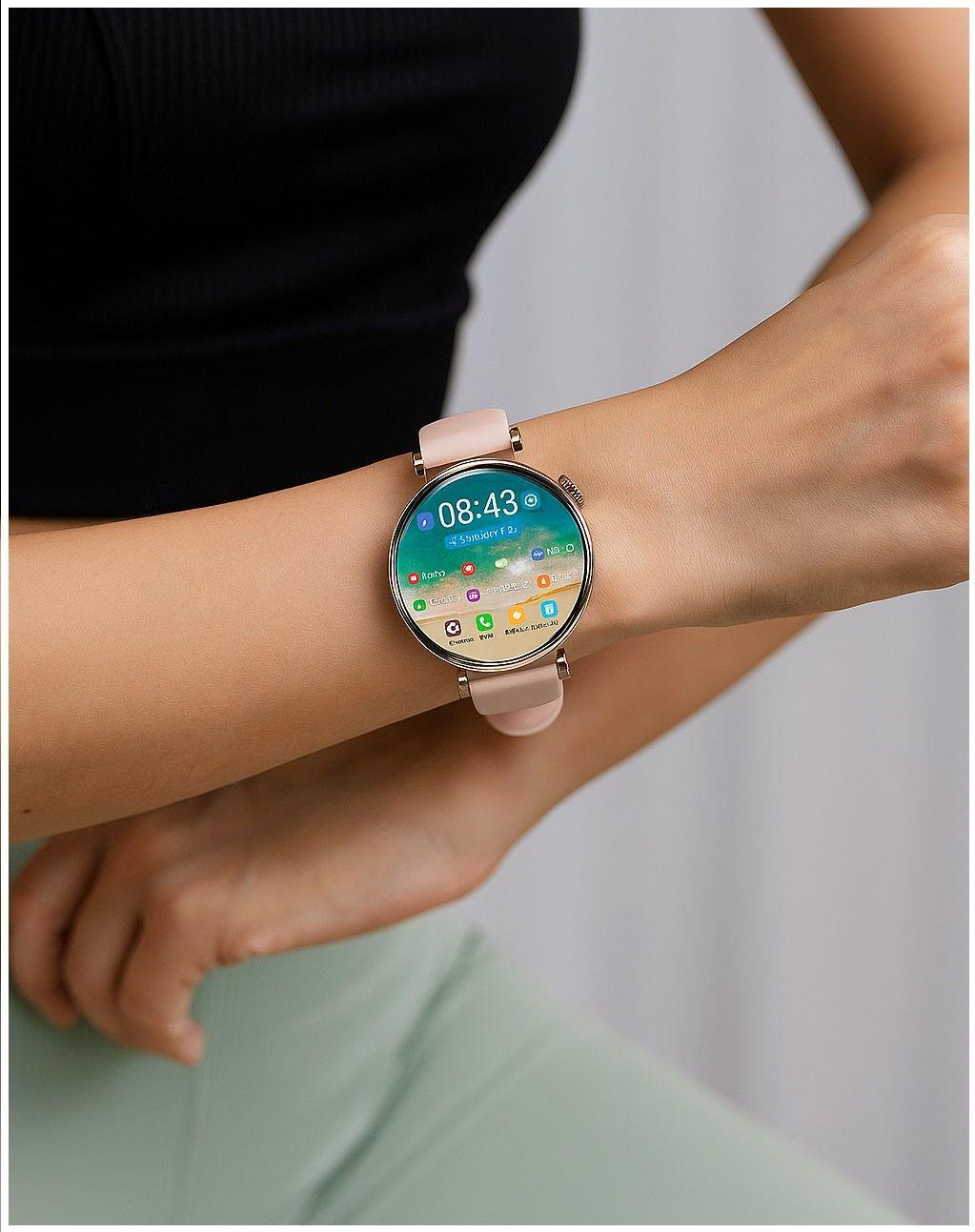 Reloj Inteligente GT4 Mini Mujer Estilo Salud con Doble Correa Silicona y Metálica Compatible IP68-3