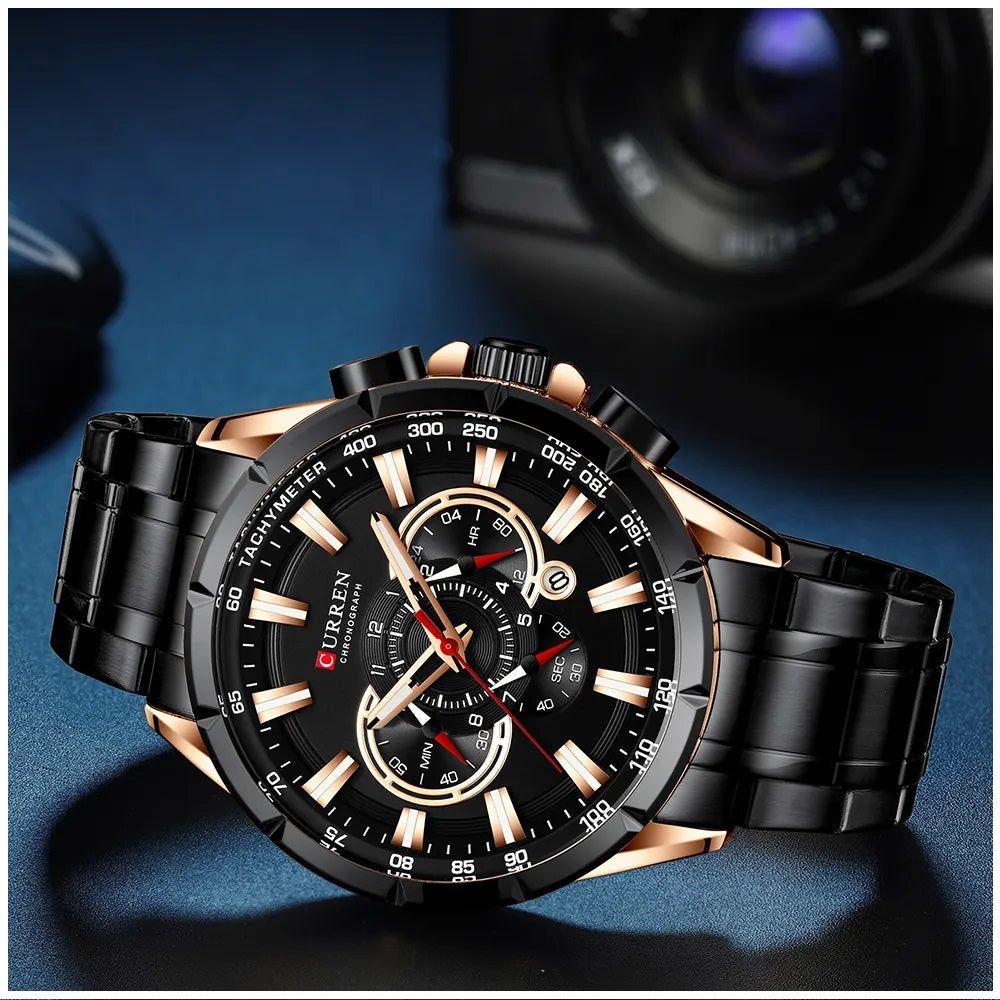 Reloj Hombre Curren Acero Inoxidable Cuarzo Cronógrafo Cristal-4