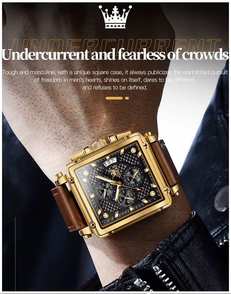 Reloj Cronógrafo Cuadrado de Lujo Hombre Diseño Deportivo y Elegante-2
