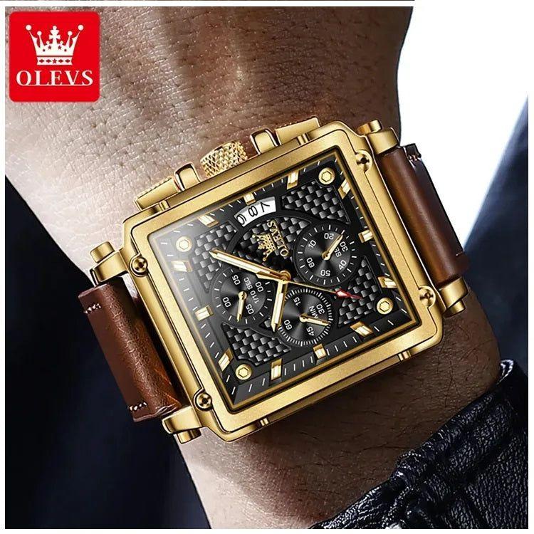 Reloj Cronógrafo Cuadrado de Lujo Hombre Diseño Deportivo y Elegante-3