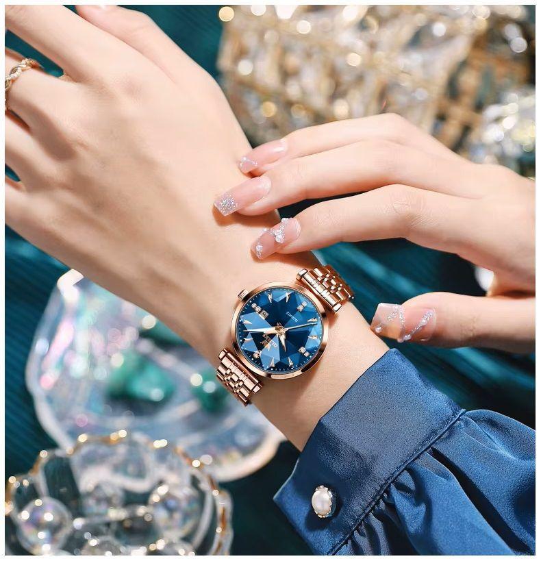 Reloj de Cuarzo para Mujer Esfera Esmeralda Detalles de Cristal Correa Acero Inoxidable-5