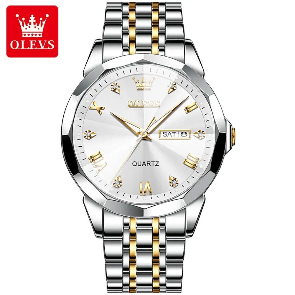 Reloj de Pulsera Hombre de Lujo Correa Bimetálica de Acero Inoxidable-3