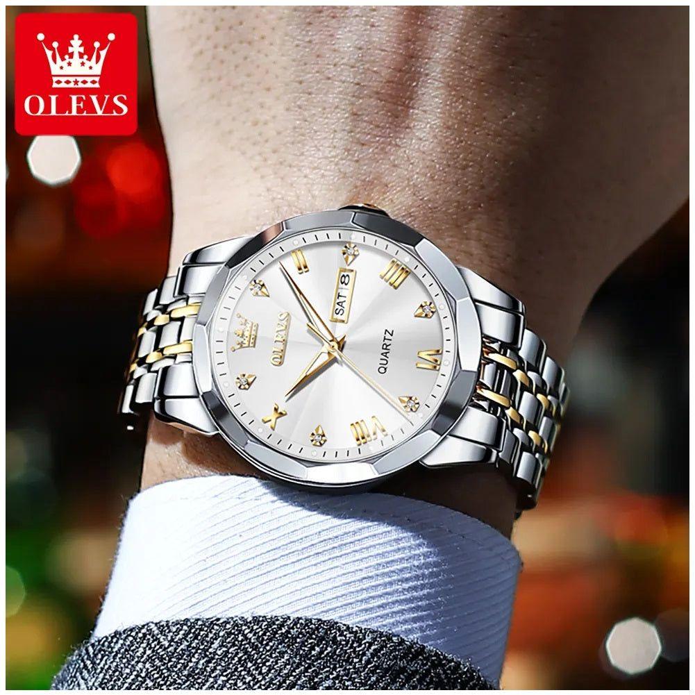 Reloj de Pulsera Hombre de Lujo Correa Bimetálica de Acero Inoxidable-4
