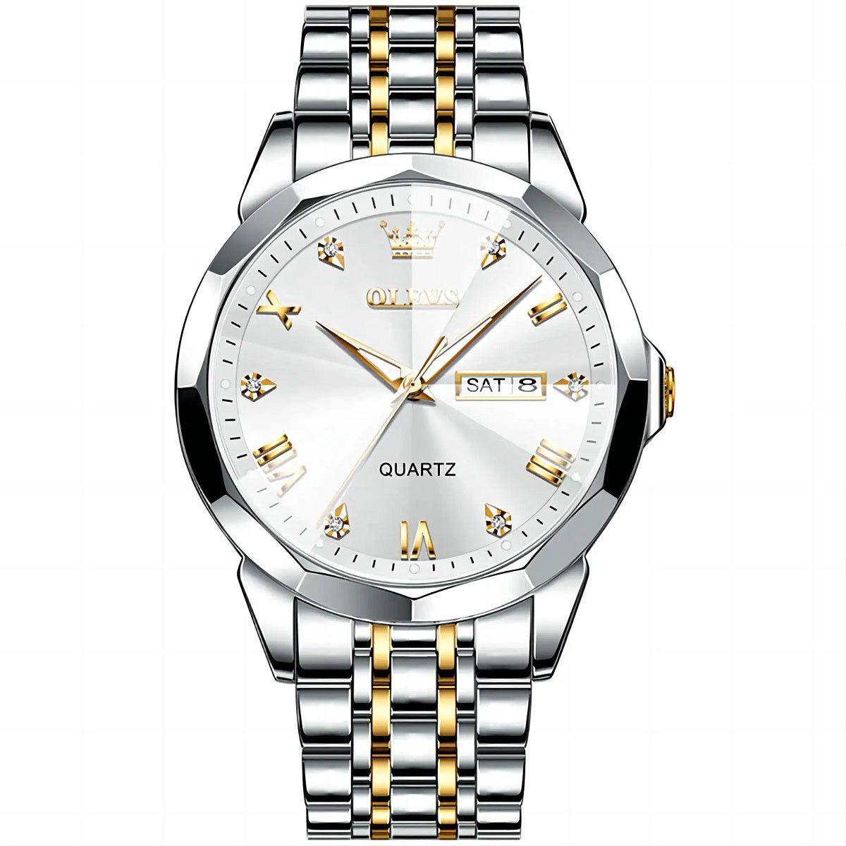 Reloj de Pulsera Hombre de Lujo Correa Bimetálica de Acero Inoxidable-5