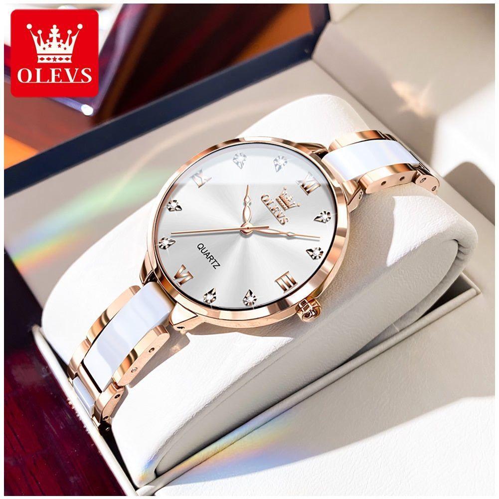 Reloj de Mujer Elegante de Cuarzo Correa de Cerámica Acero Inoxidable-2