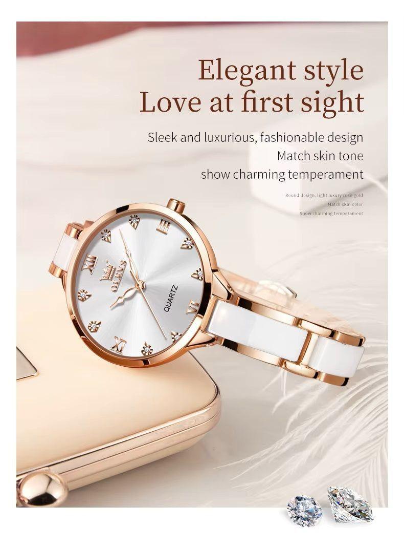 Reloj de Mujer Elegante de Cuarzo Correa de Cerámica Acero Inoxidable-4