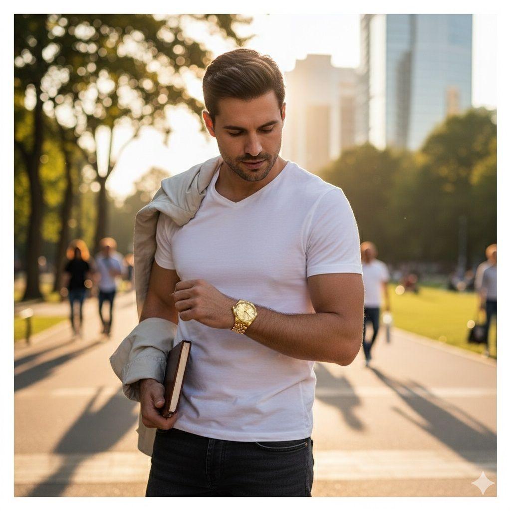 Reloj Dorado de Acero Inoxidable para Hombre Estilo Lujo y Deportivo-4