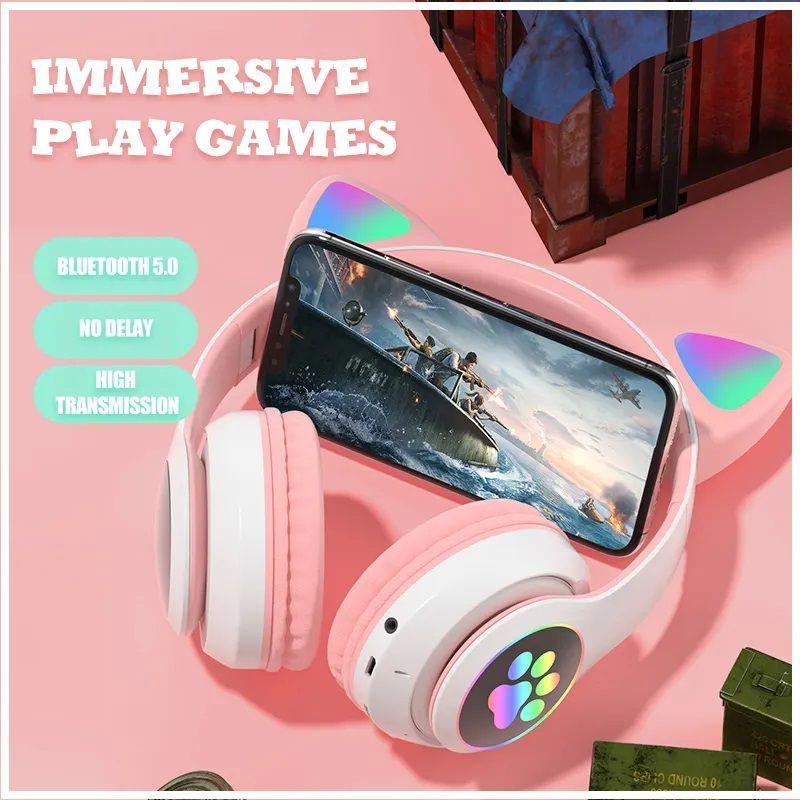 Audífonos inalámbricos Bluetooth RGB Orejas gato-3