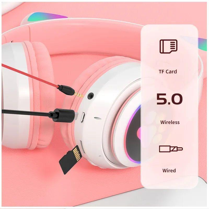 Audífonos inalámbricos Bluetooth RGB Orejas gato-4