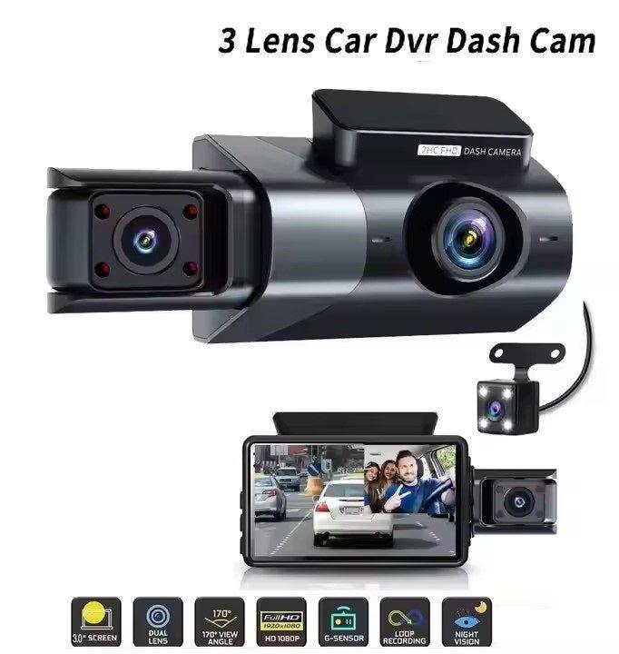 Cámara Vehicular 3 Lentes Full HD 1080P con WiFi, Pantalla de 3”, Visión Nocturna Gran Angular 170°-2
