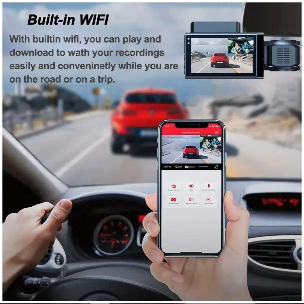 Cámara Vehicular 3 Lentes Full HD 1080P con WiFi, Pantalla de 3”, Visión Nocturna Gran Angular 170°-4