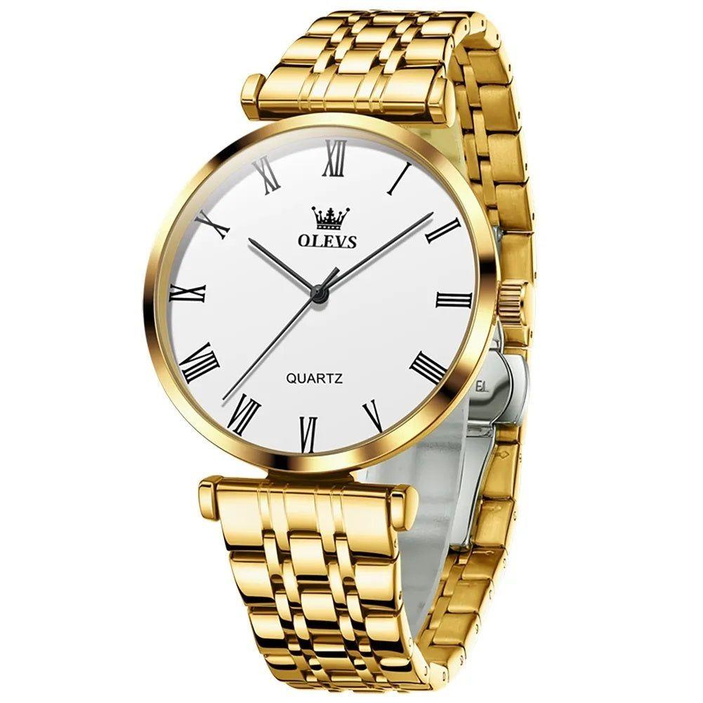 Reloj de Mujer Elegante de Cuarzo Pulsera de Acero Inoxidable Dorado-2