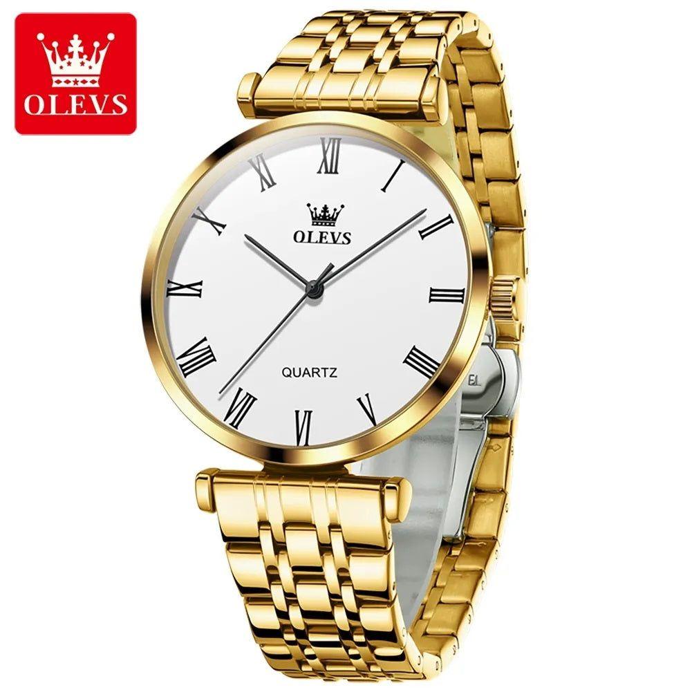 Reloj de Mujer Elegante de Cuarzo Pulsera de Acero Inoxidable Dorado-3