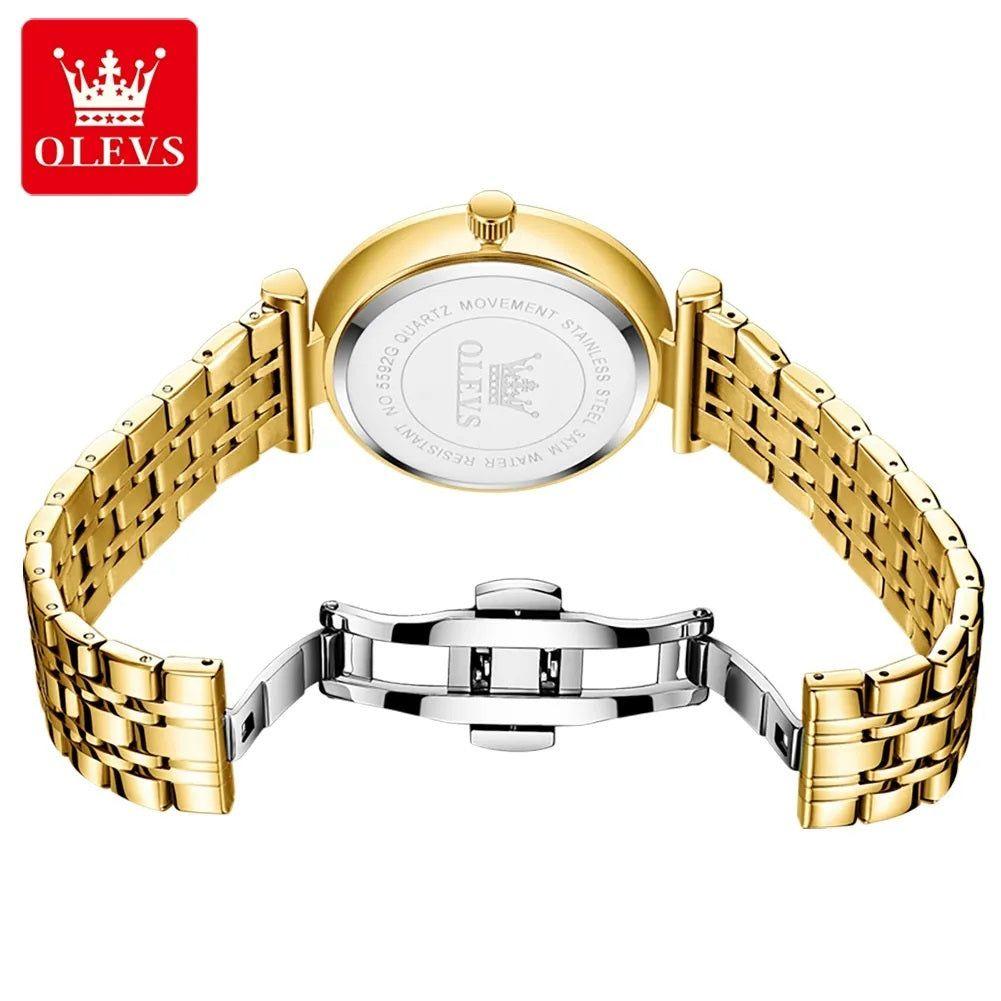 Reloj de Mujer Elegante de Cuarzo Pulsera de Acero Inoxidable Dorado-4