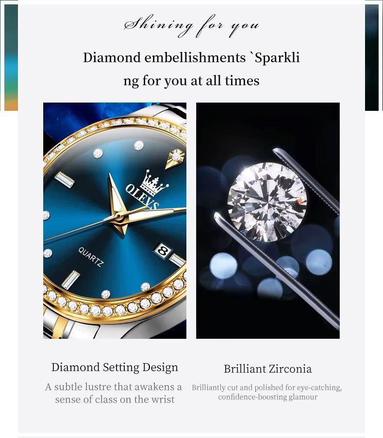 Reloj de Pulsera Lujo Mujer Cuarzo Esfera Azul Circonias Brillantes-5