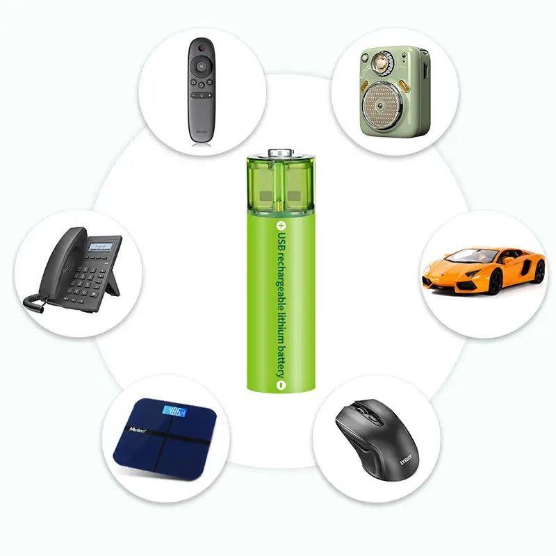 Pack de 4 Pilas AA USB Litio Recargables 1.5V 2200mAh 1200 Cargas-2