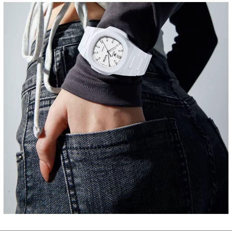 Reloj Deportivo Cuadrado Correa de Resina Moderno y Resistente al Agua-4