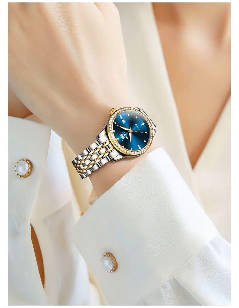 Reloj de Pulsera Lujo Mujer Cuarzo, Esfera Azul, Circonias Brillantes-3