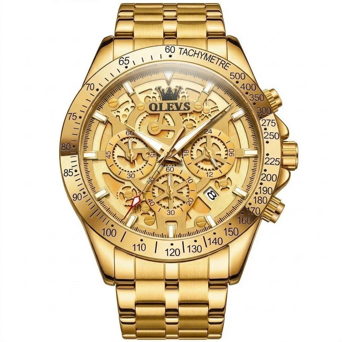 Reloj de Pulsera para Hombre Clásico de Lujo Acero Inoxidable Dorado-0