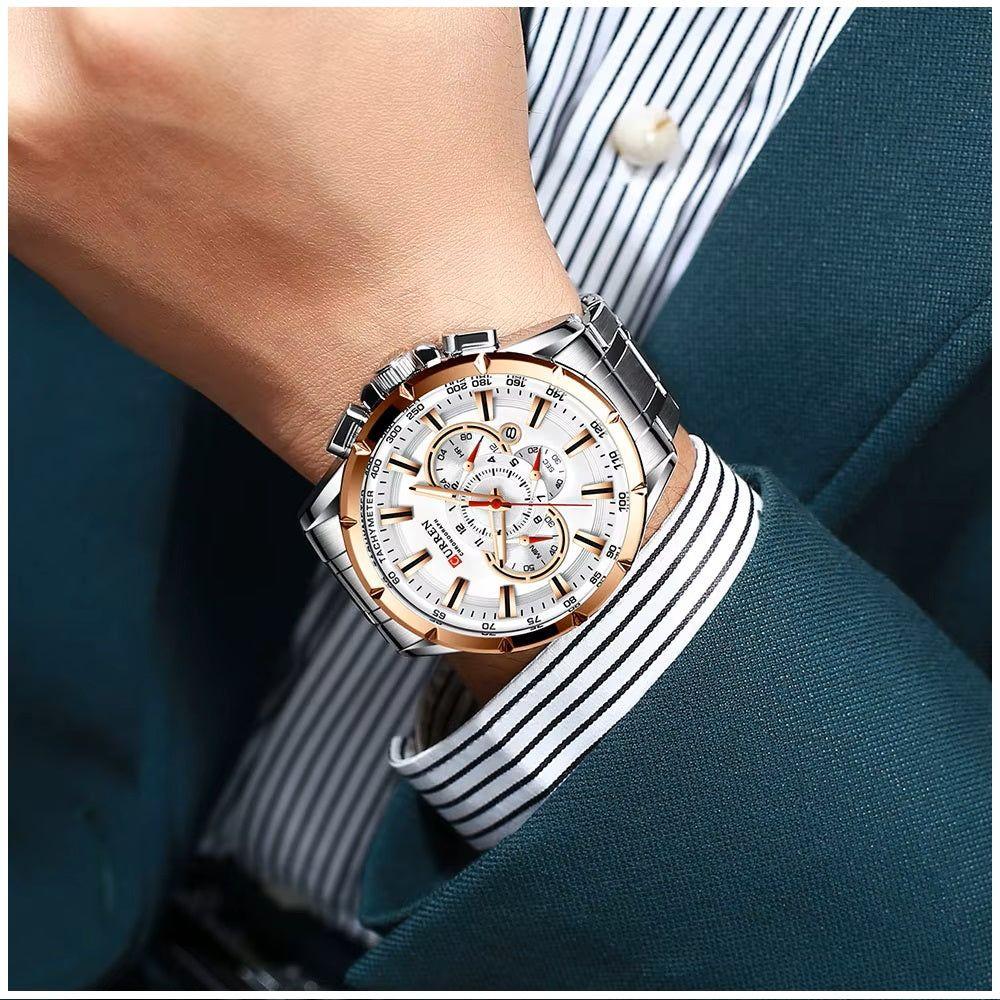 Reloj Hombre Elegante Curren Acero Inoxidable Cuarzo Cronógrafo-3