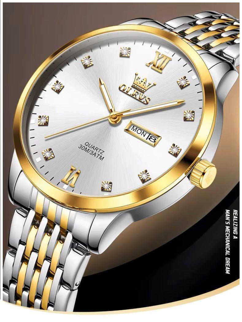 Reloj de Hombre Elegante Movimiento Cuarzo Bicolor Acero Inoxidable-3