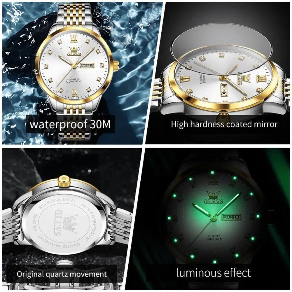 Reloj de Hombre Elegante Movimiento Cuarzo Bicolor Acero Inoxidable-4