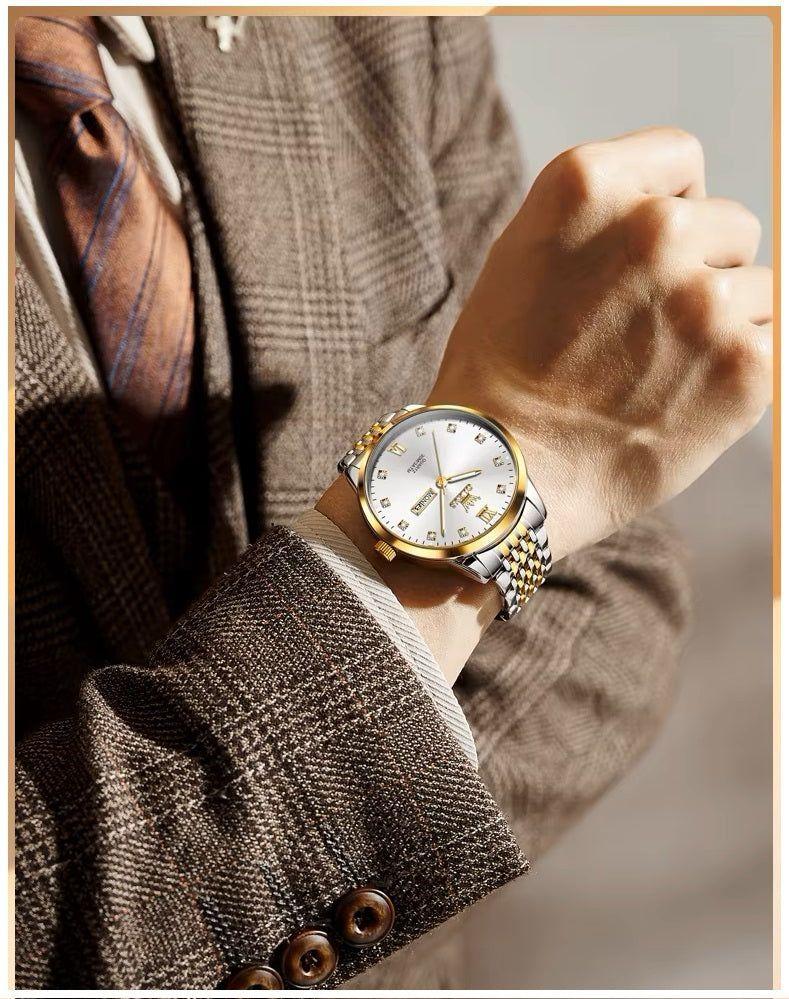 Reloj de Hombre Elegante Movimiento Cuarzo Bicolor Acero Inoxidable-5