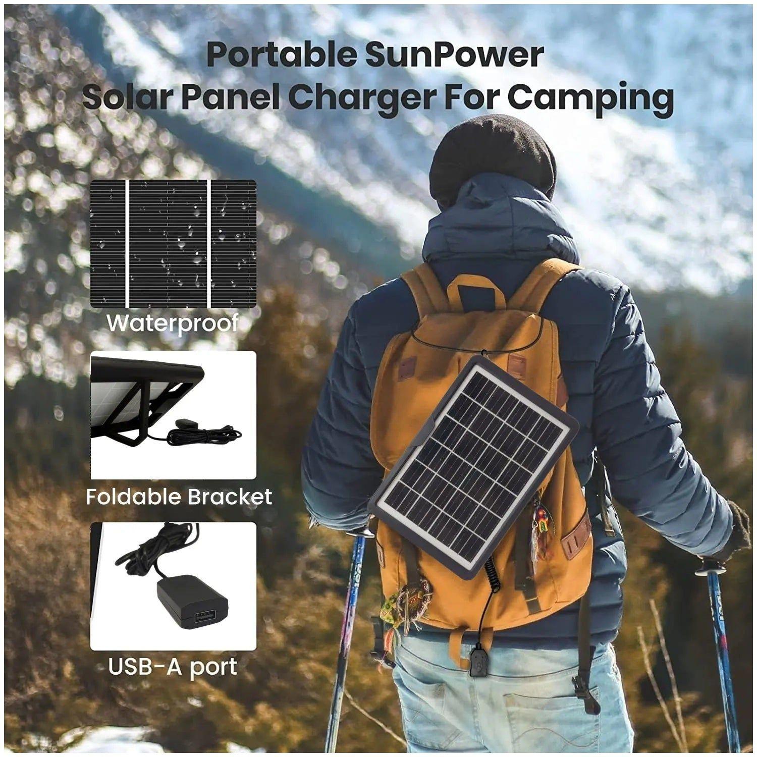 Panel Solar Portátil 20W 18V Adaptador de carga Múltiple Cable USB-5
