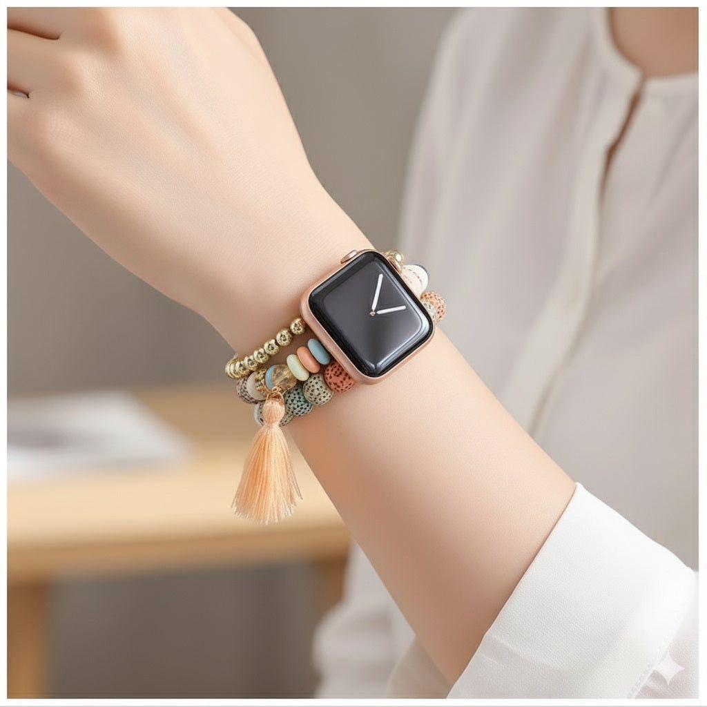 Correa Pulsera Bohemia para smartwatch compatible 42/44 mm Diseño Artesanal con Cuentas Decorativas-1
