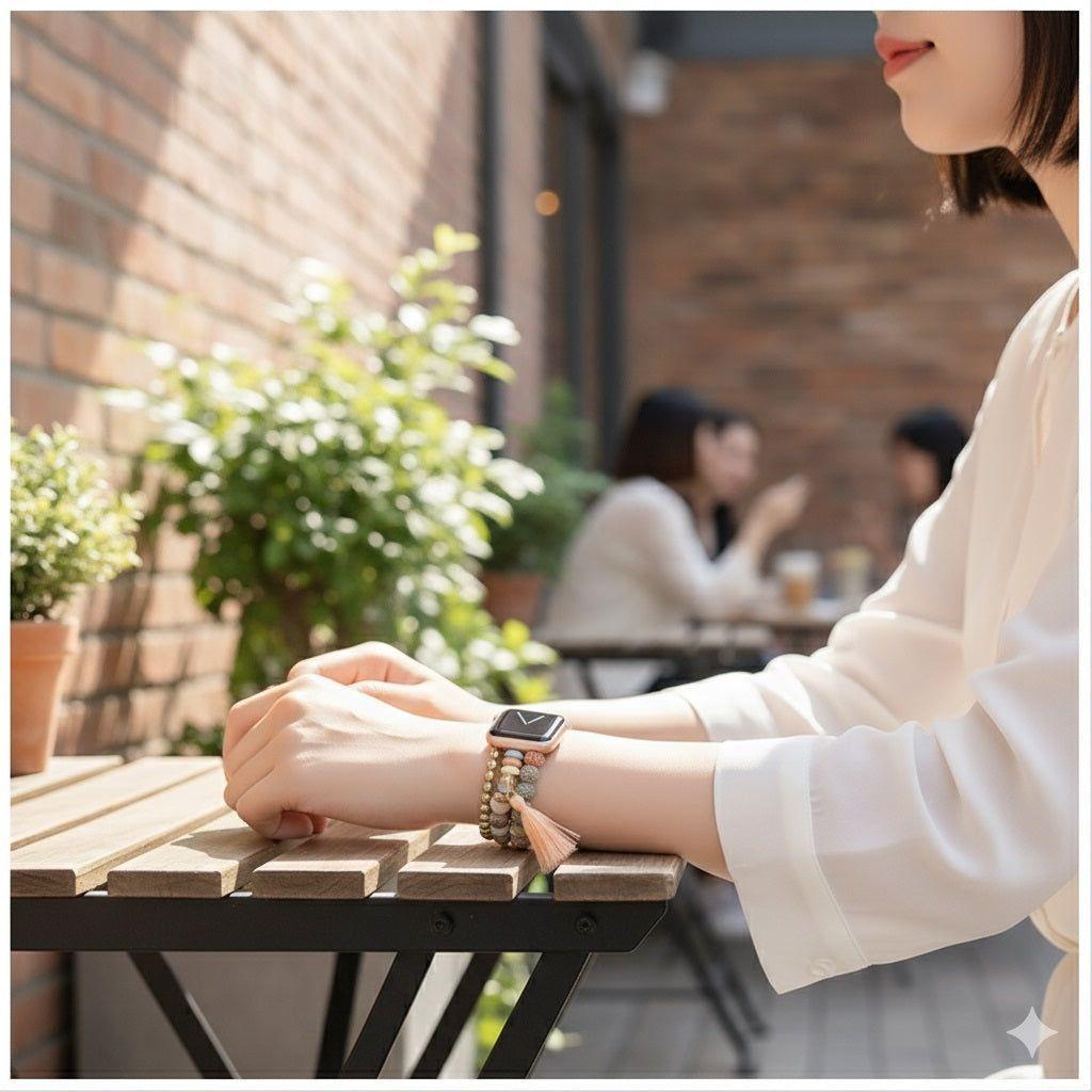 Correa Pulsera Bohemia para smartwatch compatible 42/44 mm Diseño Artesanal con Cuentas Decorativas-2