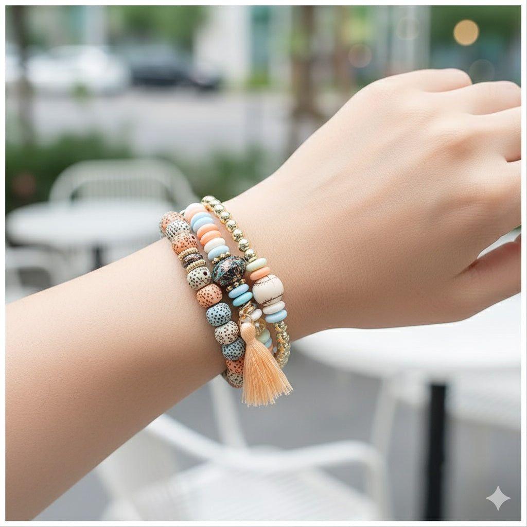 Correa Pulsera Bohemia para smartwatch compatible 42/44 mm Diseño Artesanal con Cuentas Decorativas-3