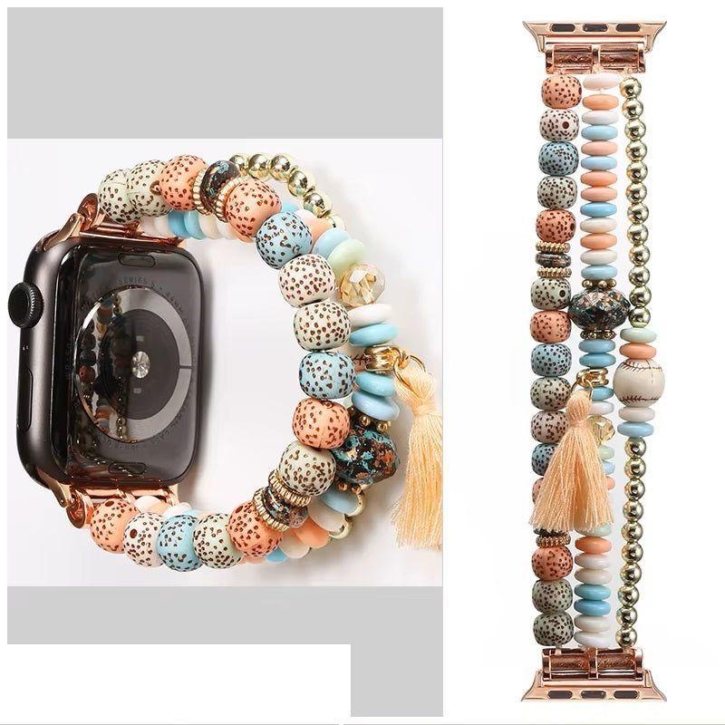 Correa Pulsera Bohemia para smartwatch compatible 42/44 mm Diseño Artesanal con Cuentas Decorativas-5