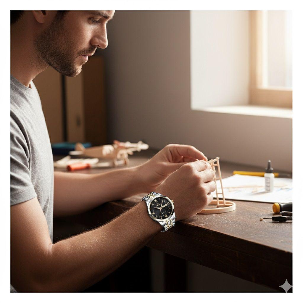 Reloj de Lujo para Hombre Calendario Correa Bicolor Acero Inoxidable-1