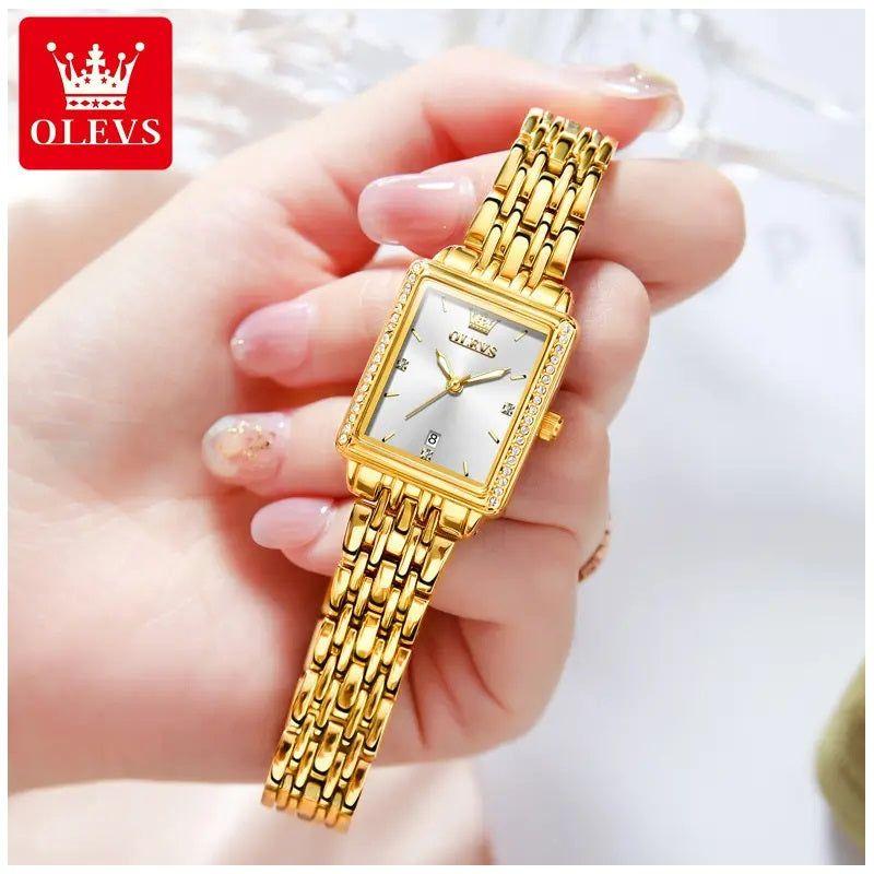 Reloj de Mujer Elegante Rectangular de Acero Inoxidable con Movimiento de Cuarzo, Calendario-3