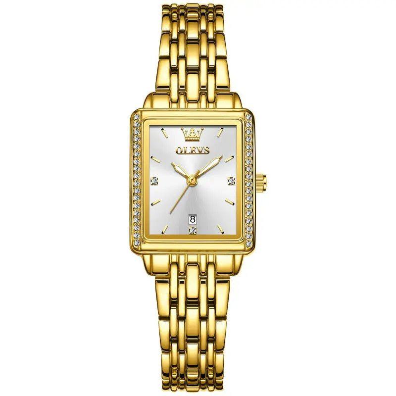 Reloj de Mujer Elegante Rectangular de Acero Inoxidable con Movimiento de Cuarzo, Calendario-5